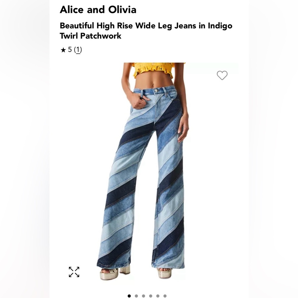 Alice + Olivia Blue Flare Wide Leg Jeans with Diagonal Stripes